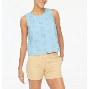 J.Crew Eyelet Shell Tank Top SZ S Chateau Blue Lined Sleeveless Crew Neck Cotton